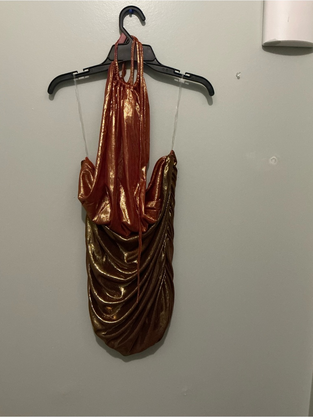 Fashion Nova Metallic Copper Backless Halter Dress